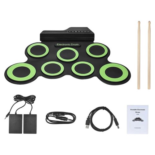 Ensemble De Batterie Électronique Pliable,Batterie De Musique,Batterie D'entraînement Portable,Pad Usb,Kit De Batterie En Silicone - Type Green Drum