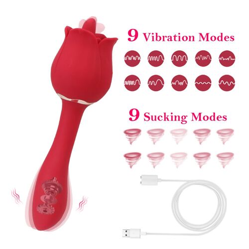 Gode Vibrant Pour La Tête Des Touristes, Masseur Vaginal, Forme De Rose, Langue Orale, Vibrateur Léchant, 2 En 1, Unis Issement Du Clitoris