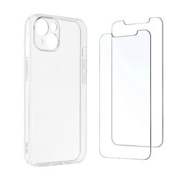 Coque IPhone 13 coque transparente avec bords renforcés + 2 Verres trempés, lots de 2 films de protection