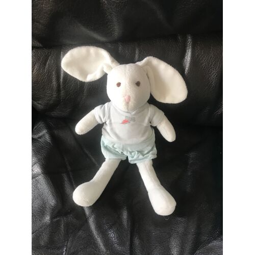 Doudou Lapin Blanc Et Short Bleu Carotte Ideal Promotion 32cm