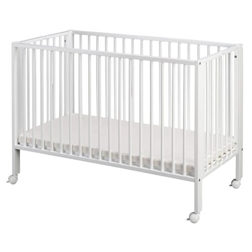 Lit Bb Barreaux Pliable 60x120 Cm En Htre Massif Blanc