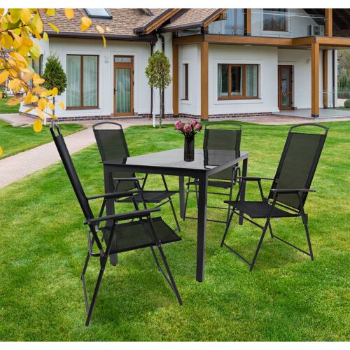 Vcm 5-Pièces De Meubles De Jardin Ensemble De Meubles De Jardin Table En Verre Chaises À Dossier Haut 140s