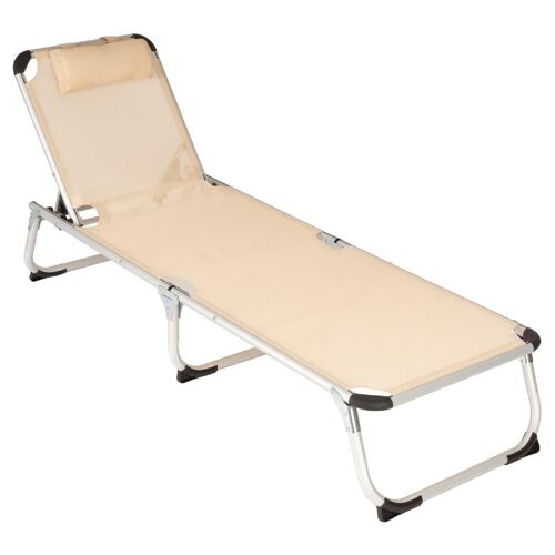 Vcm Bain De Soleil De Jardin Beige Coussin 187x57x30cm Bain De Soleil Alu Pliable