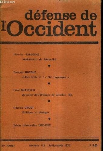 Defense De L'occident N°112 Juillet Aout 1973 21e Annee -