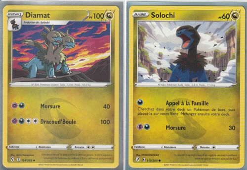 2 Cartes Pokemon - Diamat 114/203 - Solochi 113/203 - Épée Et Bouclier 7 - Evolution Céleste - Eb7 - Vf
