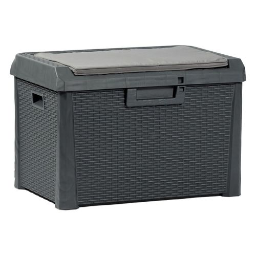 Coffre De Jardin 125l Gris Anthracite Avec Coussin Resine Effet Rotin 73x50x49 Cm Rangement Exterieur Toomax