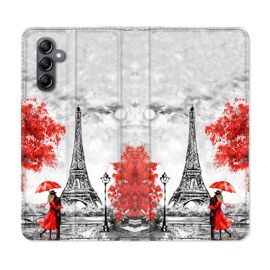 Housse Cuir Portefeuille Pour Samsung Galaxy S24 Plus Voyage France Paris Rouge