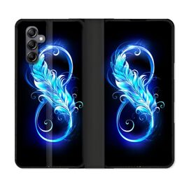 Housse Cuir Portefeuille Pour Samsung Galaxy S24 Plus Texture Plume Infini Bleu