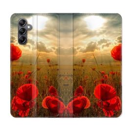 Housse Cuir Portefeuille Pour Samsung Galaxy S24 Plus Fleur Coquelicot