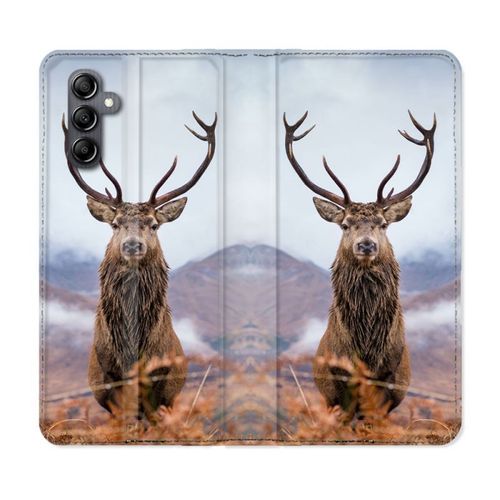 Housse Cuir Portefeuille Pour Samsung Galaxy S24 Chasse Chevreuil Montagne