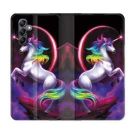 Housse Cuir Portefeuille Pour Samsung Galaxy S24 Plus Fantastique Licorne Arc En Ciel