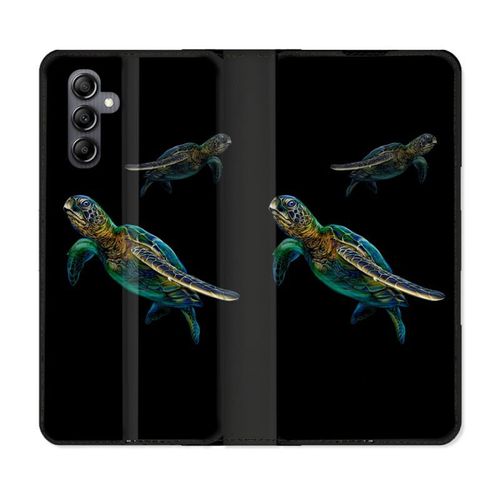 Housse Cuir Portefeuille Pour Samsung Galaxy S24 Animal Tortue Noire Multicolore