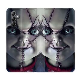 Housse Cuir Portefeuille Pour Samsung Galaxy S24 Plus Horreur Chucky Cicatrice