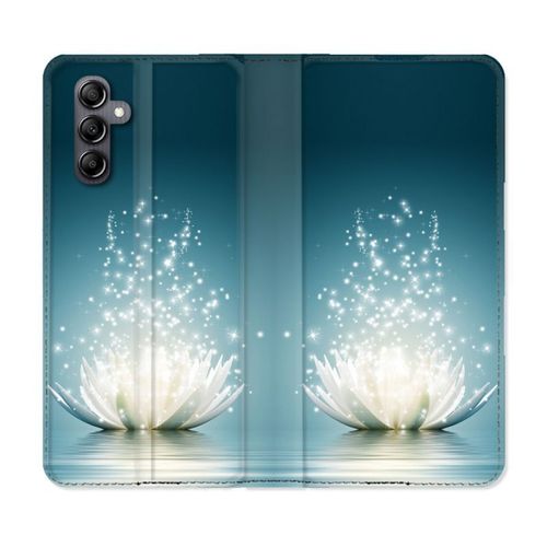 Housse Cuir Portefeuille Pour Samsung Galaxy S24 Fleur Lotus Blanc