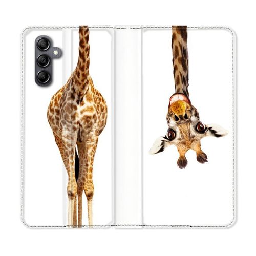 Housse Cuir Portefeuille Pour Samsung Galaxy S24 Animal Girafe Blanche