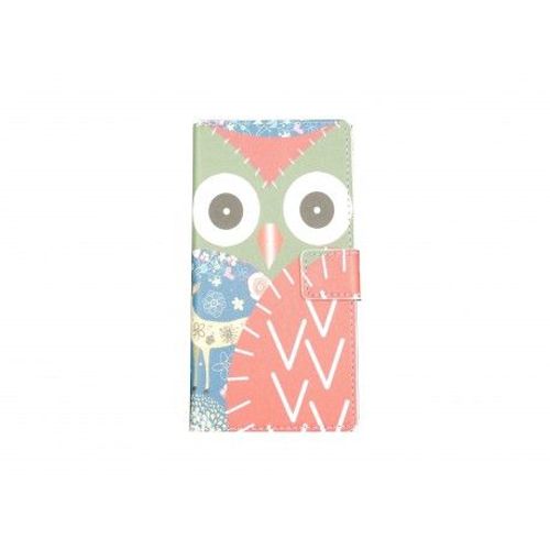 Pochette Pour Sony Xperia Z3 Compact Hibou Rouge + Film Protection Écran