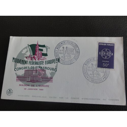 Enveloppe Premier Jour Mouvement Fédéraliste Européen 1960 Strasbourg