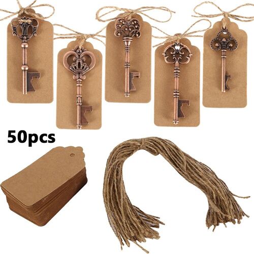 Ensemble de porte-clés en métal avec 5 Styles, 50 pièces, ouvre-bouteille, squelette en métal, vin, ensemble d'étiquettes, carte Souvenir, décor, fournitures pour cadeaux de mariage