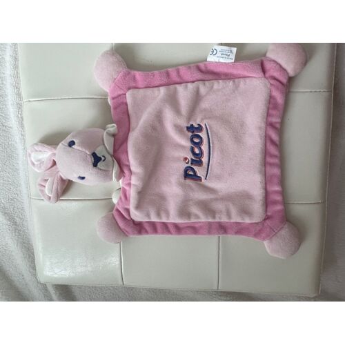 Doudou Lapin Peluche Rose Picot