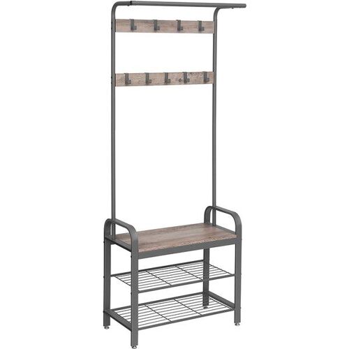 Porte-manteau avec étagère à chaussures à 3 niveaux, Gris