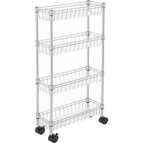 Chariot de rangement fin 4 niveaux, Argent
