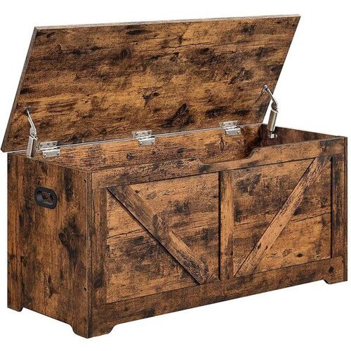 Coffre de rangement avec 2 charnières de sécurité, Marron rustique