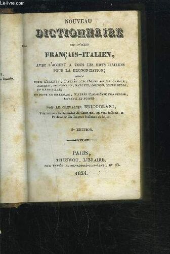 Nouveau Dictionnaire De Poche Francais-Italien - Avec L'accent A Tous Les Mots Italiens Pour La Prononciation.