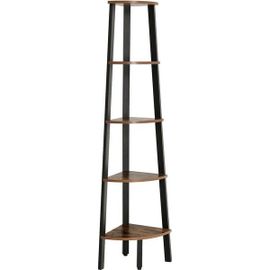 Bibliothèque Échelle 5 Niveaux, Étagère D'angle, Rangement, Montage Facile, Avec Cadre Métallique, Pour Salon, Maison, Bureau, Rétro, Noir, Marron