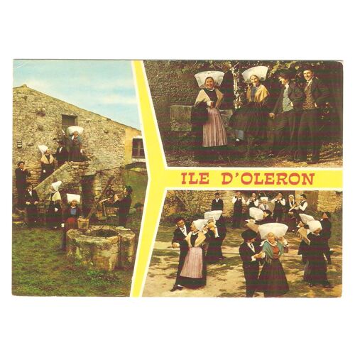 Charente-Maritime Île D¿Oléron Groupe Folklorique 'les Déjhouqués' Carte Postale Multivues Danse Puits Coiffe Postcard