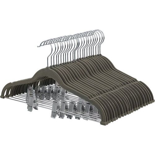 Cintres antiglisses avec pinces, Gris / 12