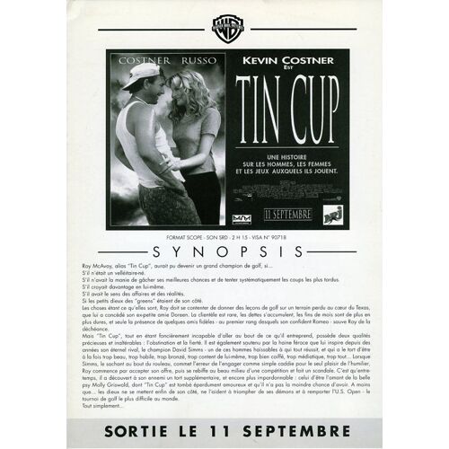 Tin Cup, Synopsis Dépliant, De Ron Shelton, Avec Kevin Costner, Don Johnson, Rene Russo