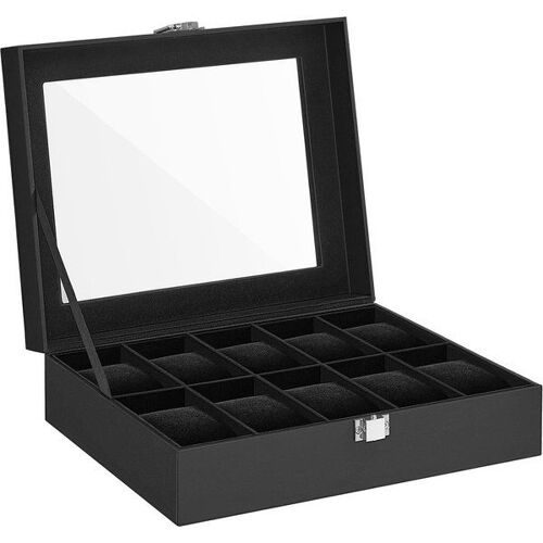 Boîte à montre 10 compartiments, Surface Noire + Doublure Noire