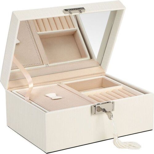 Boîte à bijoux à 2 niveaux verrouillable, Blanc