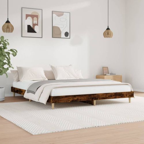 Vidaxl Cadre De Lit Sans Matelas Chêne Fumé 120x200 Cm Bois Ingénierie