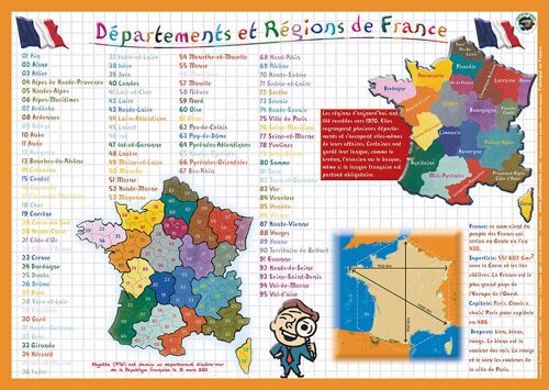 Aris Editions Sous-Main Et Set De Table Éducatif 30x42 Plastifié, Effaçable "Départements Et Régions"