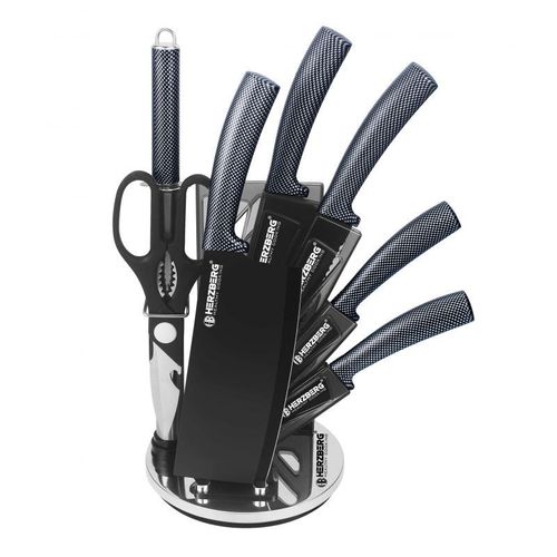 Set De Couteaux Avec Support 8 Pièces Carbon Herzberg Hgmsn8car
