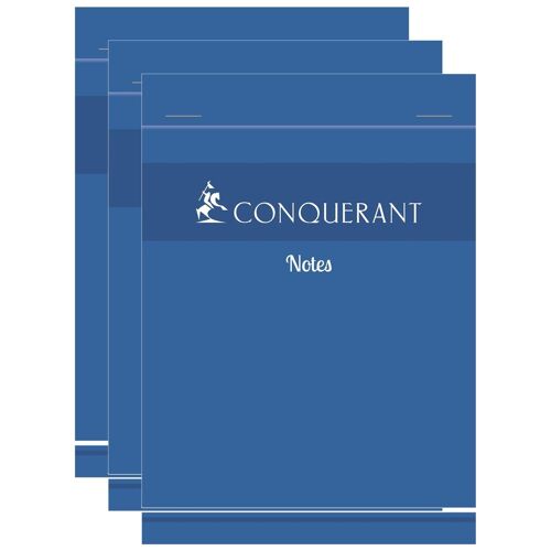 Conquérant Lot De 3 Blocs Notes 10,5 X14,8cm 60g 100 Feuilles Quadrillé 5x5 Blanc
