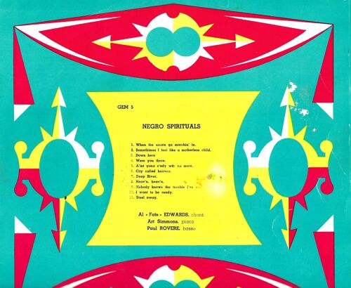Al "Fats" Edwards, Art Simmons, Paul Rovere : Negro Spirituals - When The Saints Go Marchin' In, Down Here, Were You There, City Called Heaven, Deep River, Steel Away, … (25cm)