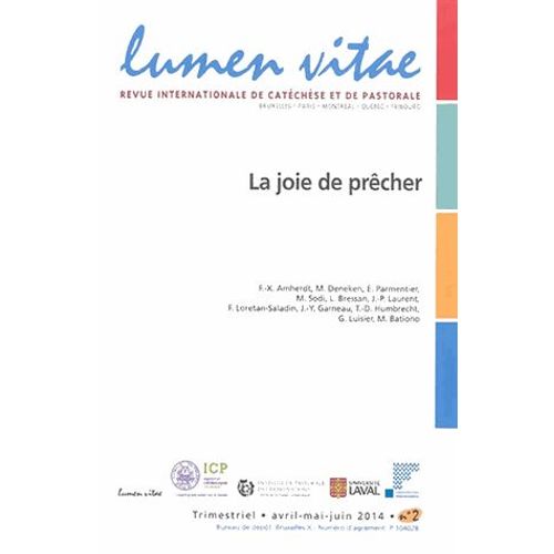 Lumen Vitae N° 2/2014, Avril-Mai-Juin 2014 - La Joie De Prêcher