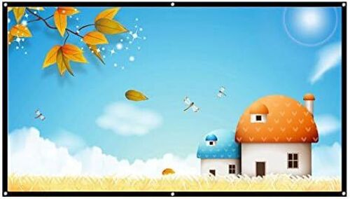 KALANKA-Écran de projecteur 16: 9, Rideau de Projection Portable avec Trous de Suspension et Crochets Écran de projecteur Pliable pour cinéma Maison cinéma intérieur extérieur (84 Pouces)