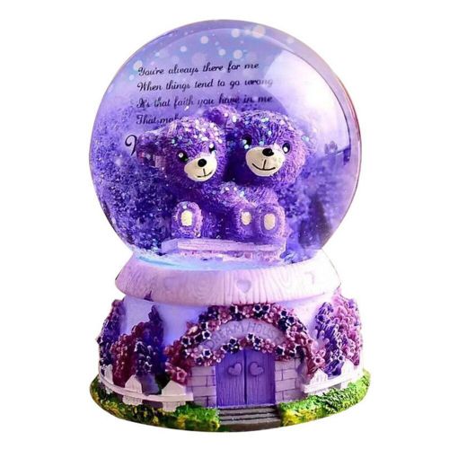 Boîte À Musique Boule De Neige, Globe De Neige Lavande Violet Ours Cristal Boîte À Musique Lumières Flocons De Neige Cadeau D'anniversaire Petite Amie