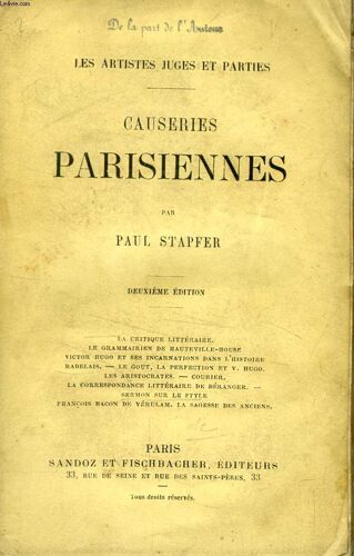Les Artistes, Juges Et Parties, Causeries Parisiennes