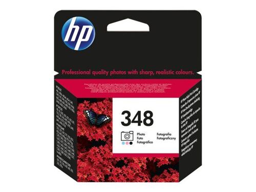 HP 348 - 13 ml - couleur (cyan clair, magenta clair, noir) - original - emballage coque avec alarme radioélectrique - cartouche d'encre (photo) - pour Officejet 100, 150; Photosmart C4424, C4472, C4485, C4524, C4580, C4585, C4599, D5363