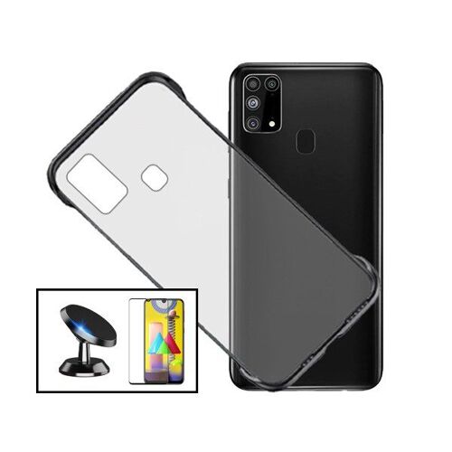 Kit Film De Verre Trempé 5d À Couverture Complète + Coque Sans Bordures + Support Magnétique De Voiture Pour Samsung Galaxy M31