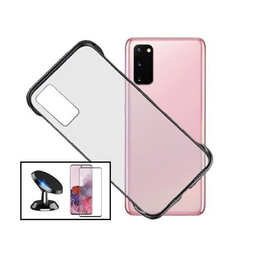 Kit Film De Verre Trempé 5d À Couverture Complète + Coque Sans Bordures + Support Magnétique De Voiture Pour Samsung Galaxy S20