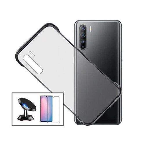 Kit Film De Verre Trempé 5d À Couverture Complète + Coque Sans Bordures + Support Magnétique De Voiture Pour Oppo Reno3