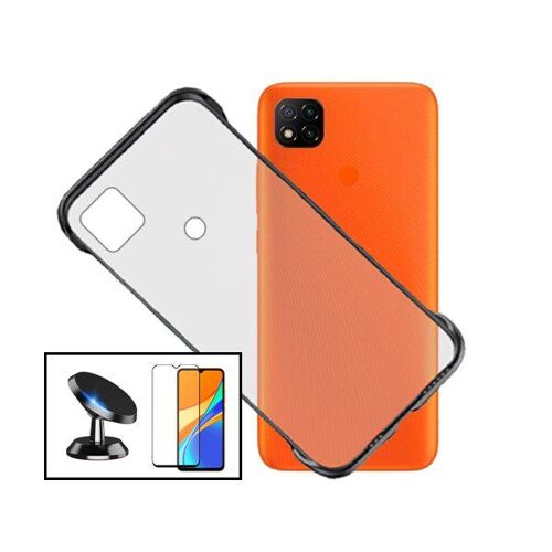 Kit Film de Verre Trempé 5D à Couverture Complète + Coque Sans Bordures + Support Magnétique de Voiture pour Xiaomi Redmi 9C