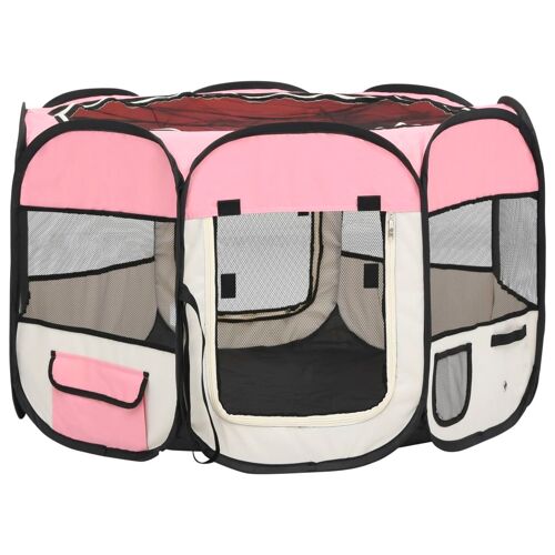 Vidaxl Parc Pour Chiens Pliable Avec Sac De Transport Rose 90x90x58 Cm