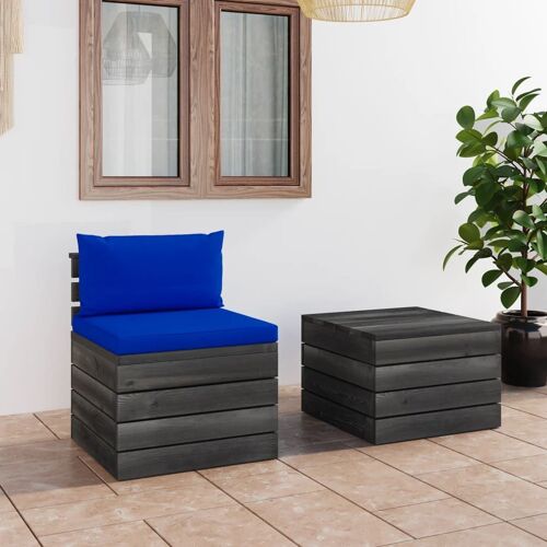 Vidaxl Salon Palette De Jardin 2 Pcs Avec Coussins Bois De Pin Massif