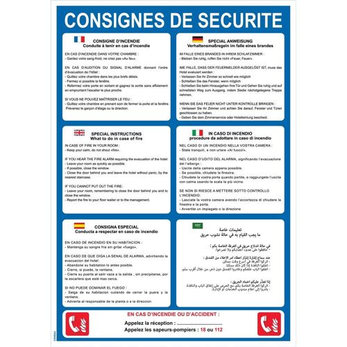 Consignes de sécurité 6 langues - PVC A4
